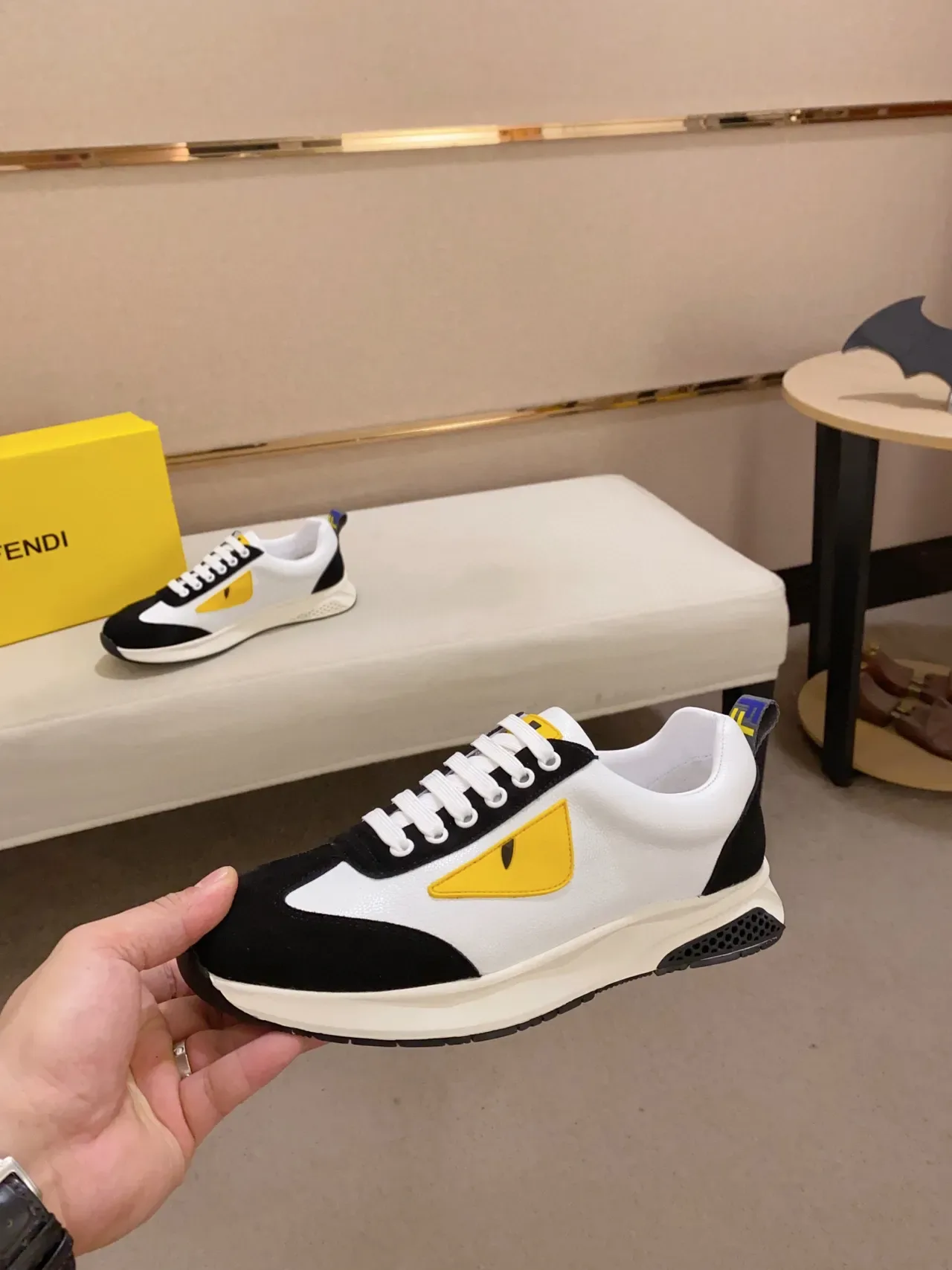 Fendi Monster Eye White Black Yellow Lifestyle Sneakers 8