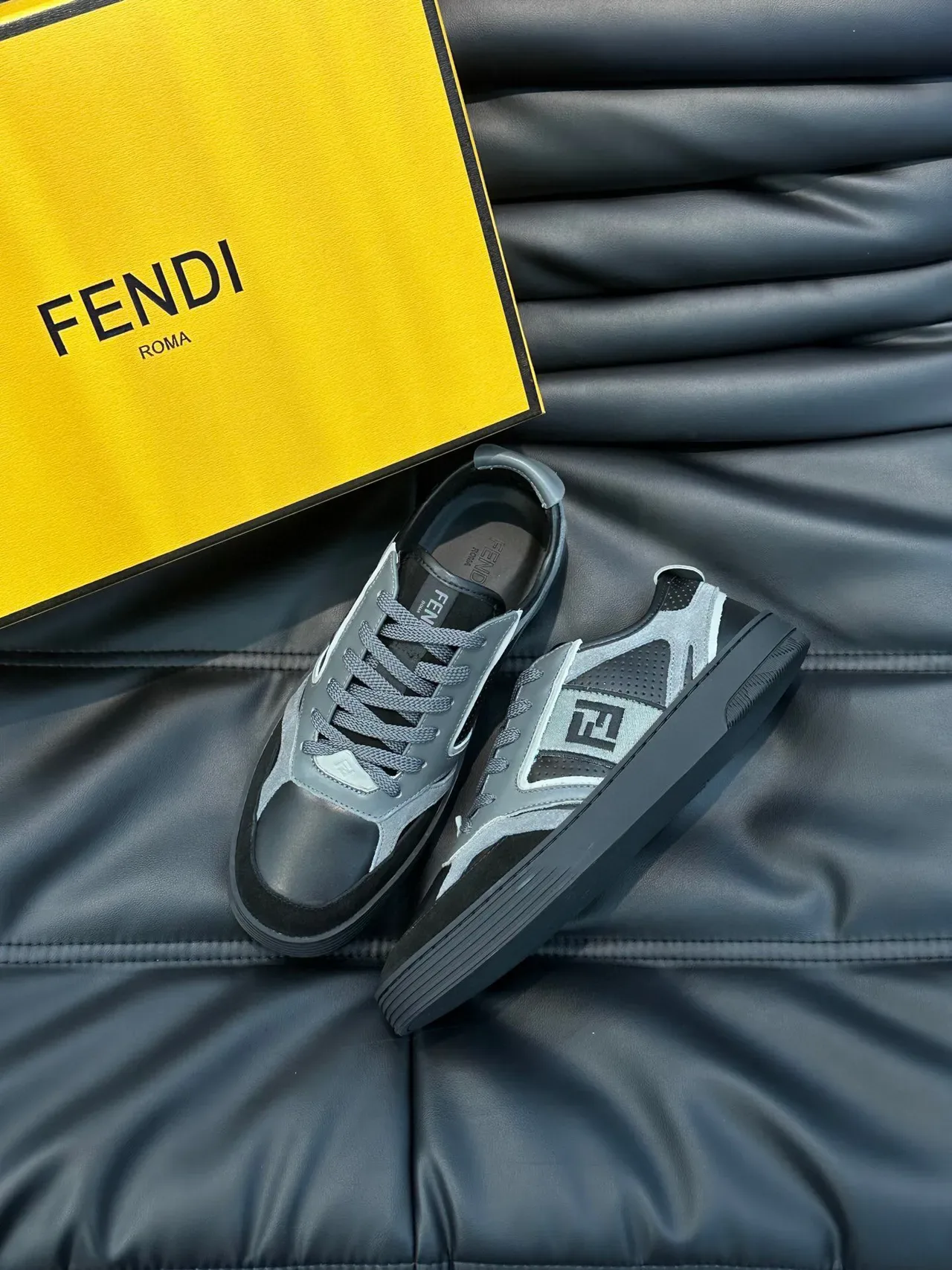 Fendi Panelled FF Logo Gray and Black Lifestyle Sneaker 3