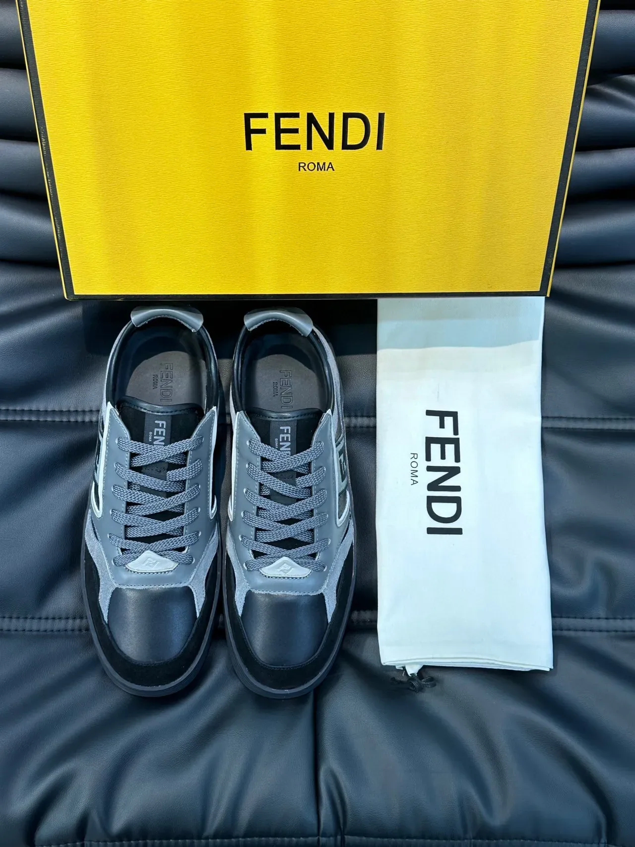 Fendi Panelled FF Logo Gray and Black Lifestyle Sneaker 4