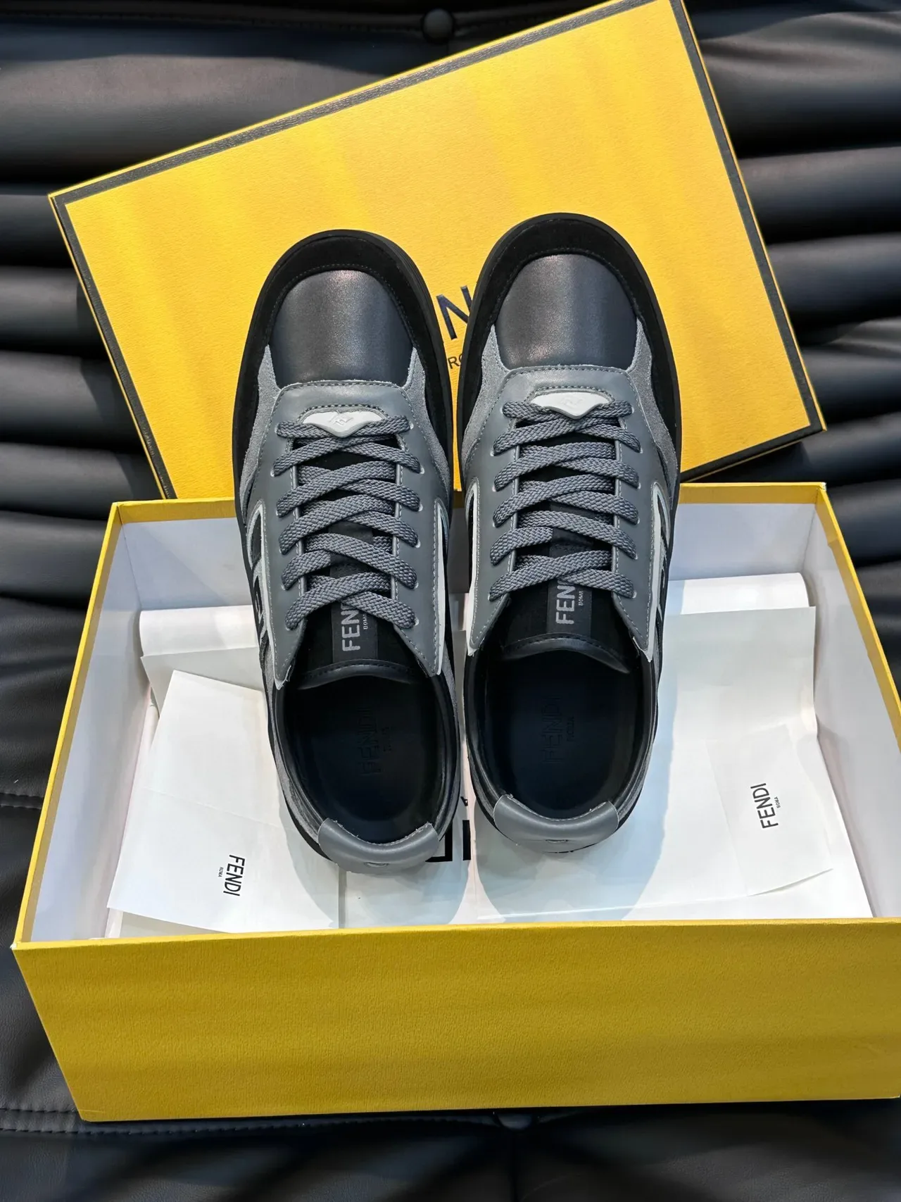 Fendi Panelled FF Logo Gray and Black Lifestyle Sneaker 5
