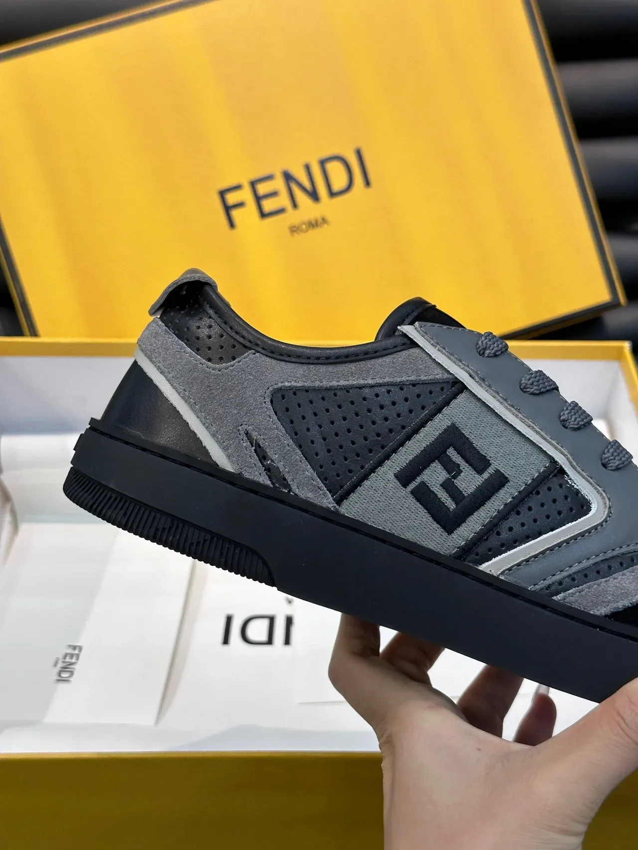 Fendi Panelled FF Logo Gray and Black Lifestyle Sneaker 7