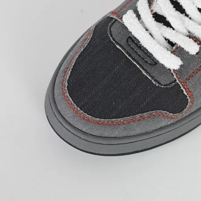 Fendi Red Gray Oversized FF Logo Denim-Textured Panels Lifestyle Sneakers 5