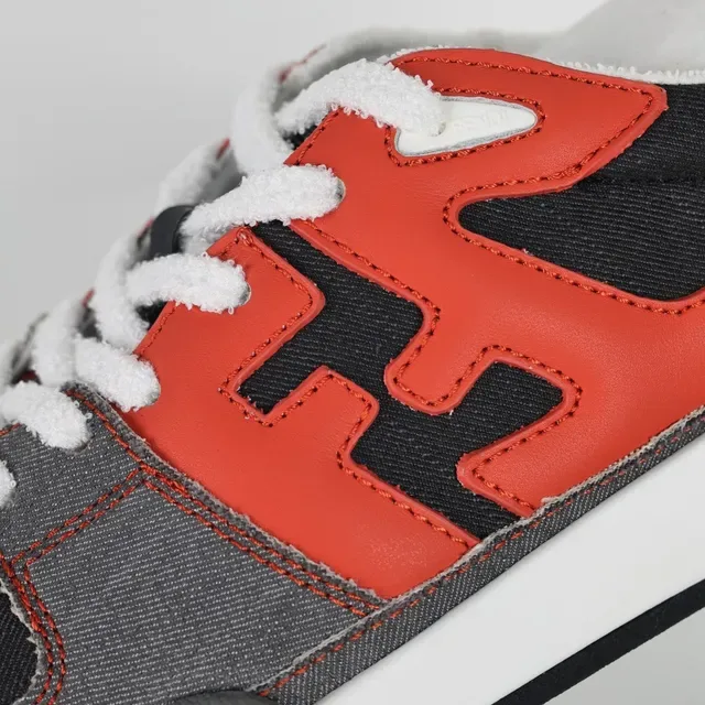 Fendi Red Gray Oversized FF Logo Denim-Textured Panels Lifestyle Sneakers 6