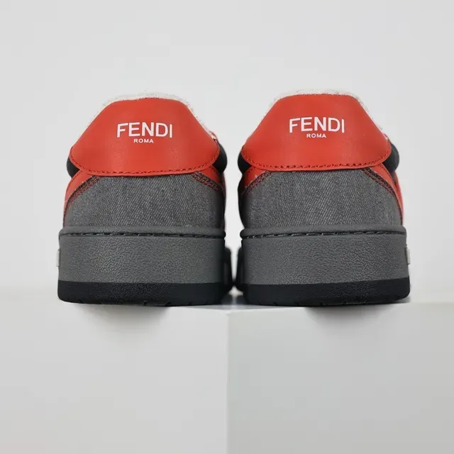 Fendi Red Gray Oversized FF Logo Denim-Textured Panels Lifestyle Sneakers 8