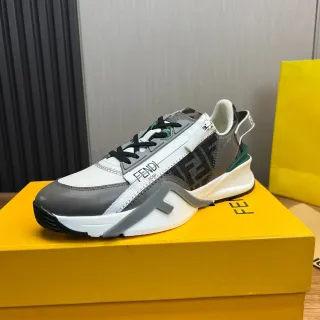 Fendi Run Away White Gray Asymmetrical Strap Side Zipper Chunky Sneakers