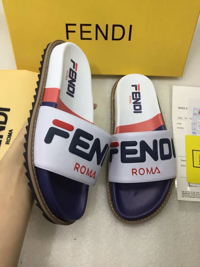 Fendi Slide branco marinho vermelho Logo-Print slides 3