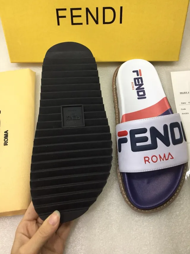 Fendi Slide branco marinho vermelho Logo-Print slides 4