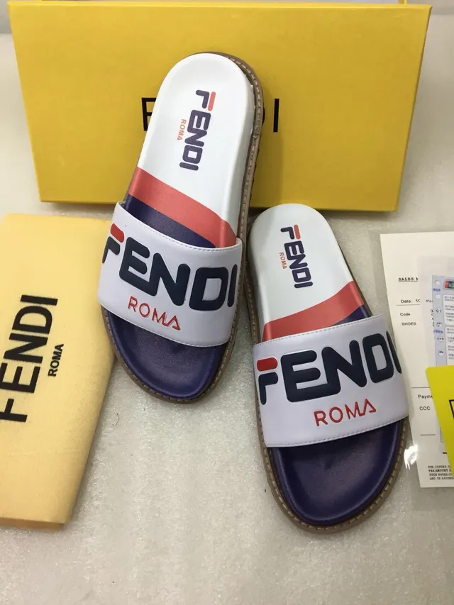 Fendi Slide branco marinho vermelho Logo-Print slides 5