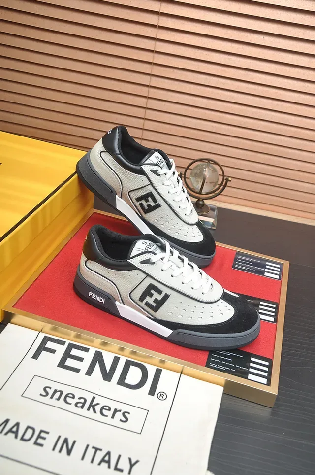 Fendi Blancs Noirs Perforés Cuir Supérieur Daim Embout Lifestyle Sneakers 6