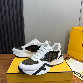 Fendi White Black Sculpted Sole Monogrammed Textile Panels Chunky Sneakers