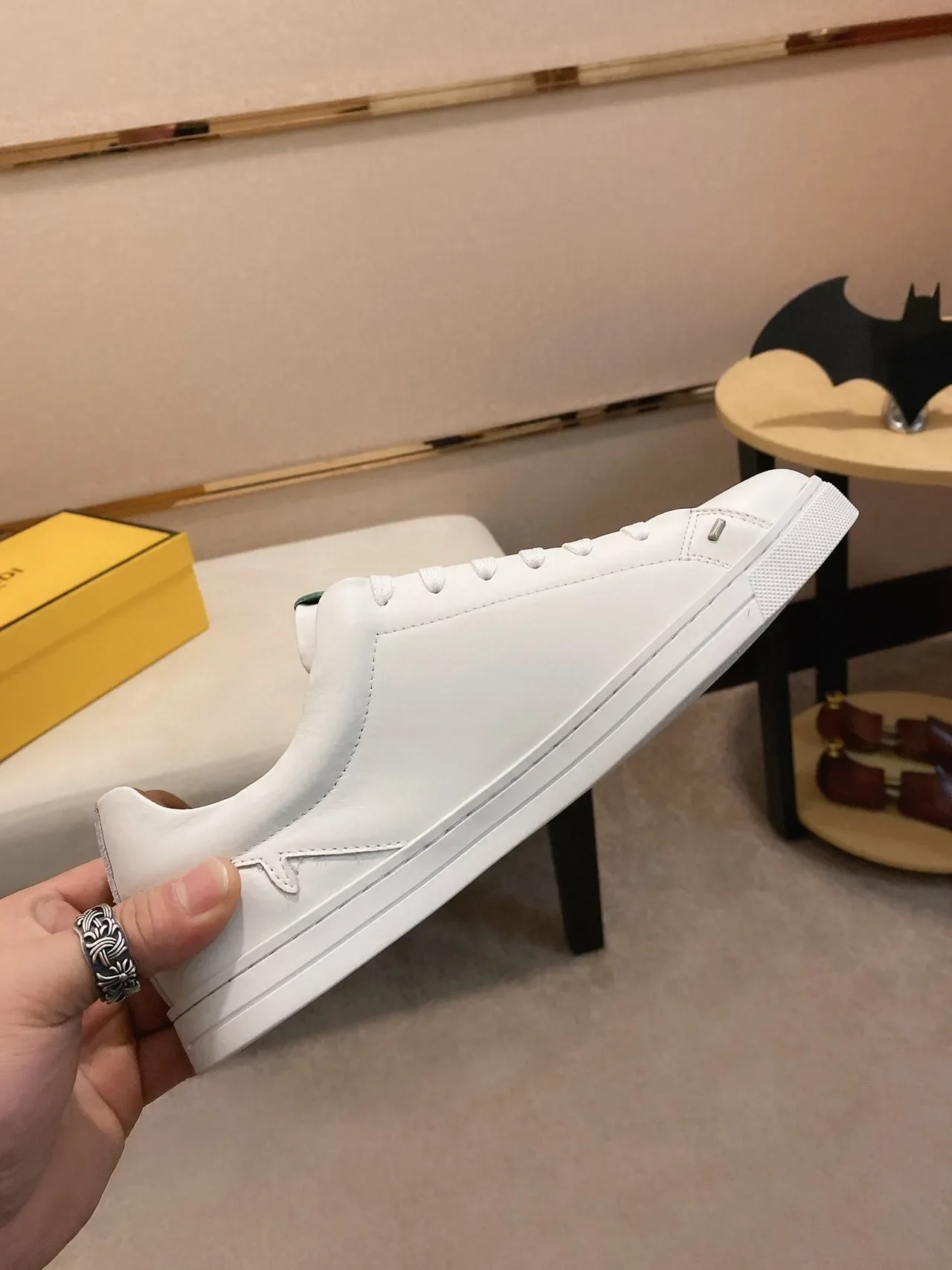Fendi White Blue Leather Upper Croc-Embossed Accent Panels Sneakers 2