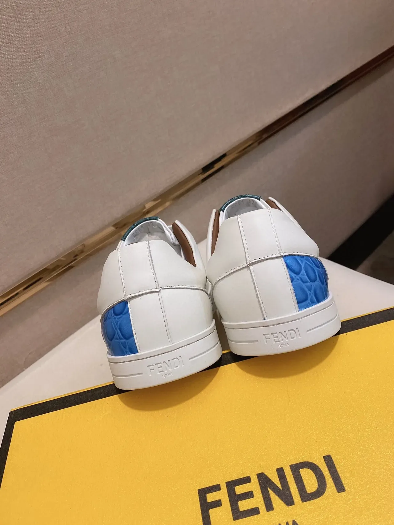 Fendi White Blue Leather Upper Croc-Embossed Accent Panels Sneakers 4