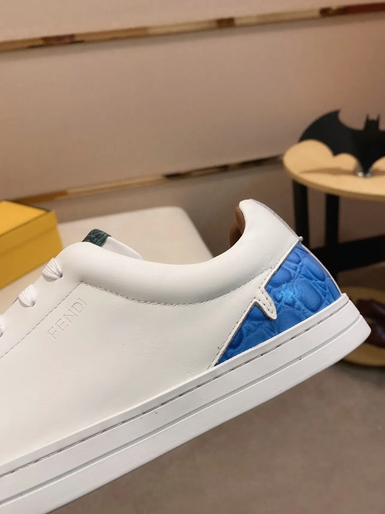 Fendi White Blue Leather Upper Croc-Embossed Accent Panels Sneakers 5