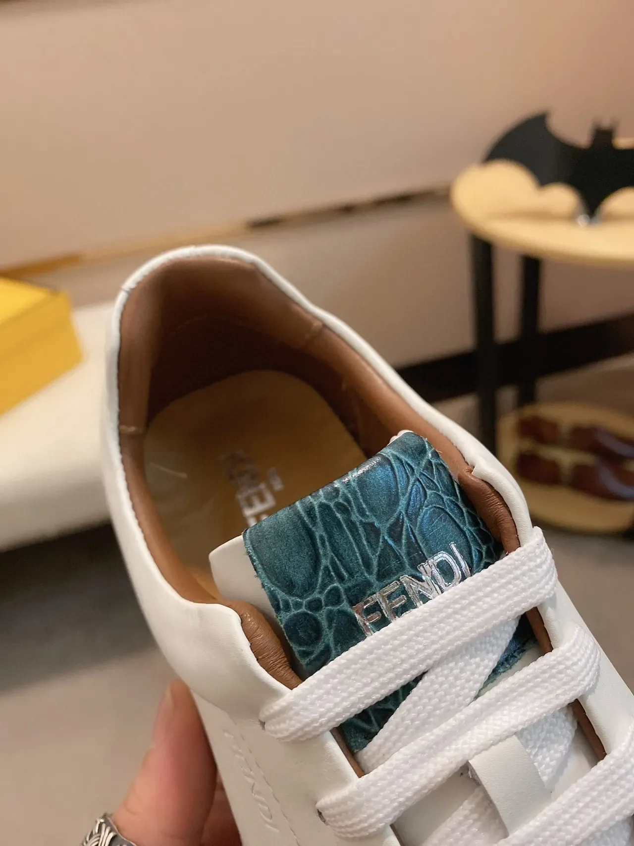 Fendi White Blue Leather Upper Croc-Embossed Accent Panels Sneakers 6