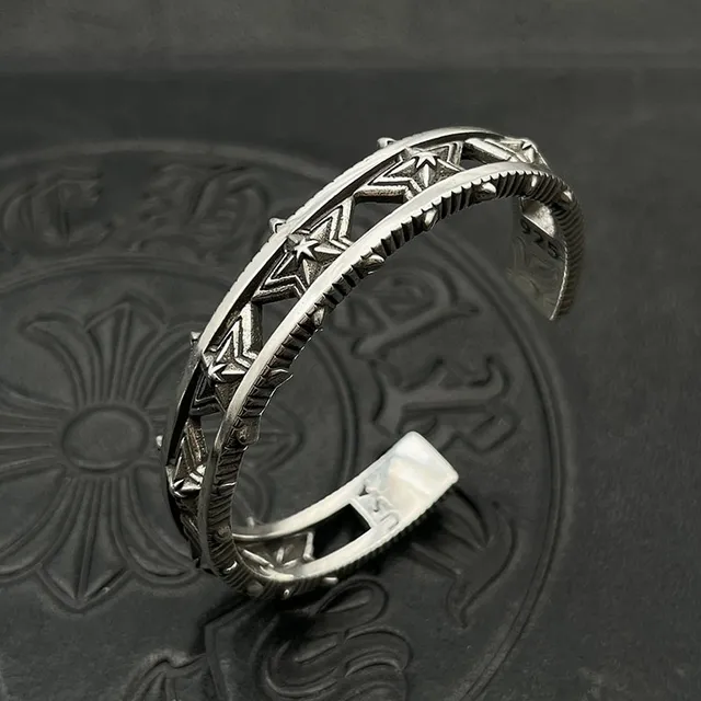 Antiqued Silver Star-Embossed Spiked Cuff Bracelet 3