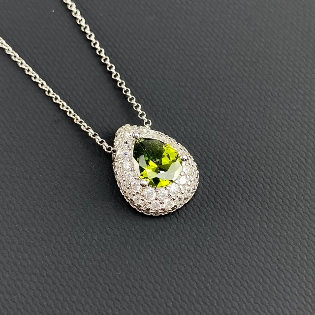 apm Monaco Silver Green Teardrop Pendant Pavé Halo Necklace 4