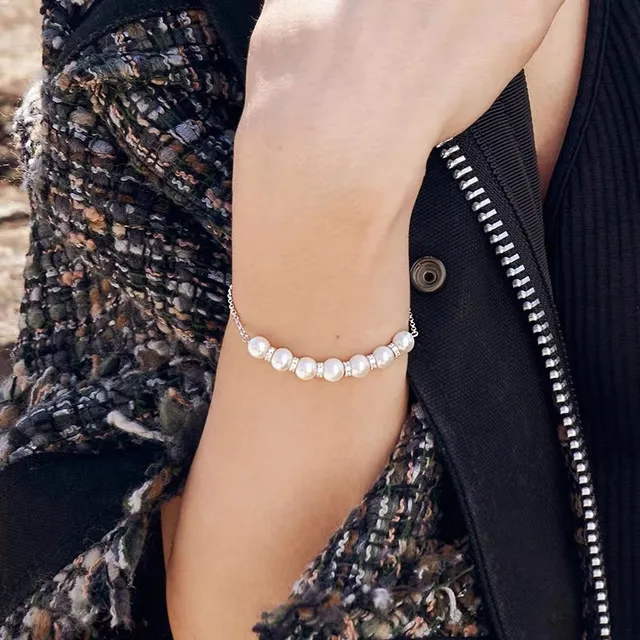 APM Monaco White Silver Y-Shaped Chain Pearl Bar Pendant Necklace 3