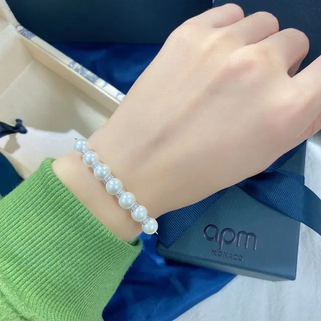 APM Monaco White Silver Y-Shaped Chain Pearl Bar Pendant Necklace 4