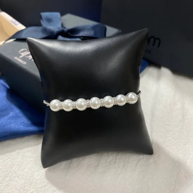 APM Monaco White Silver Y-Shaped Chain Pearl Bar Pendant Necklace 8