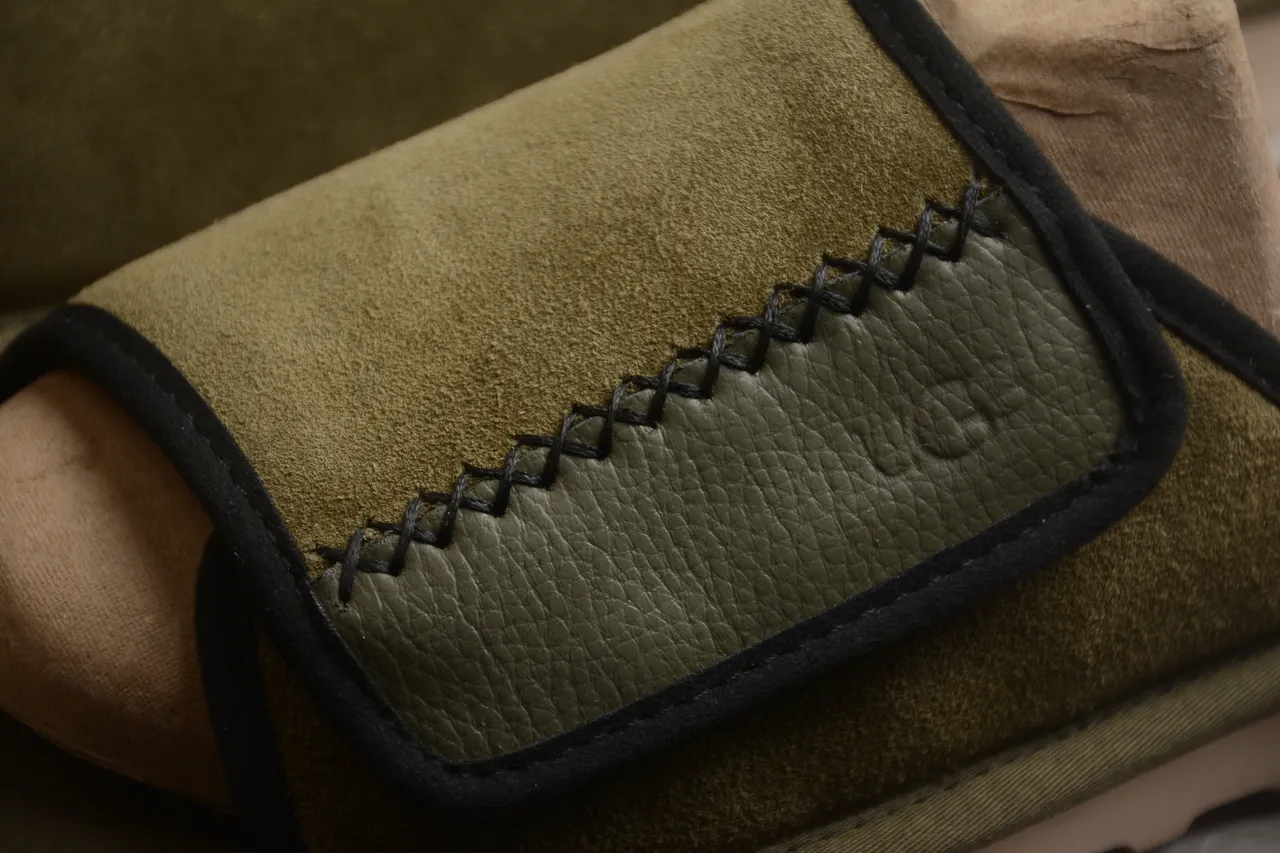 Army Green Beige Olive Suede Upper Black-Trimmed Strap Slippers 6