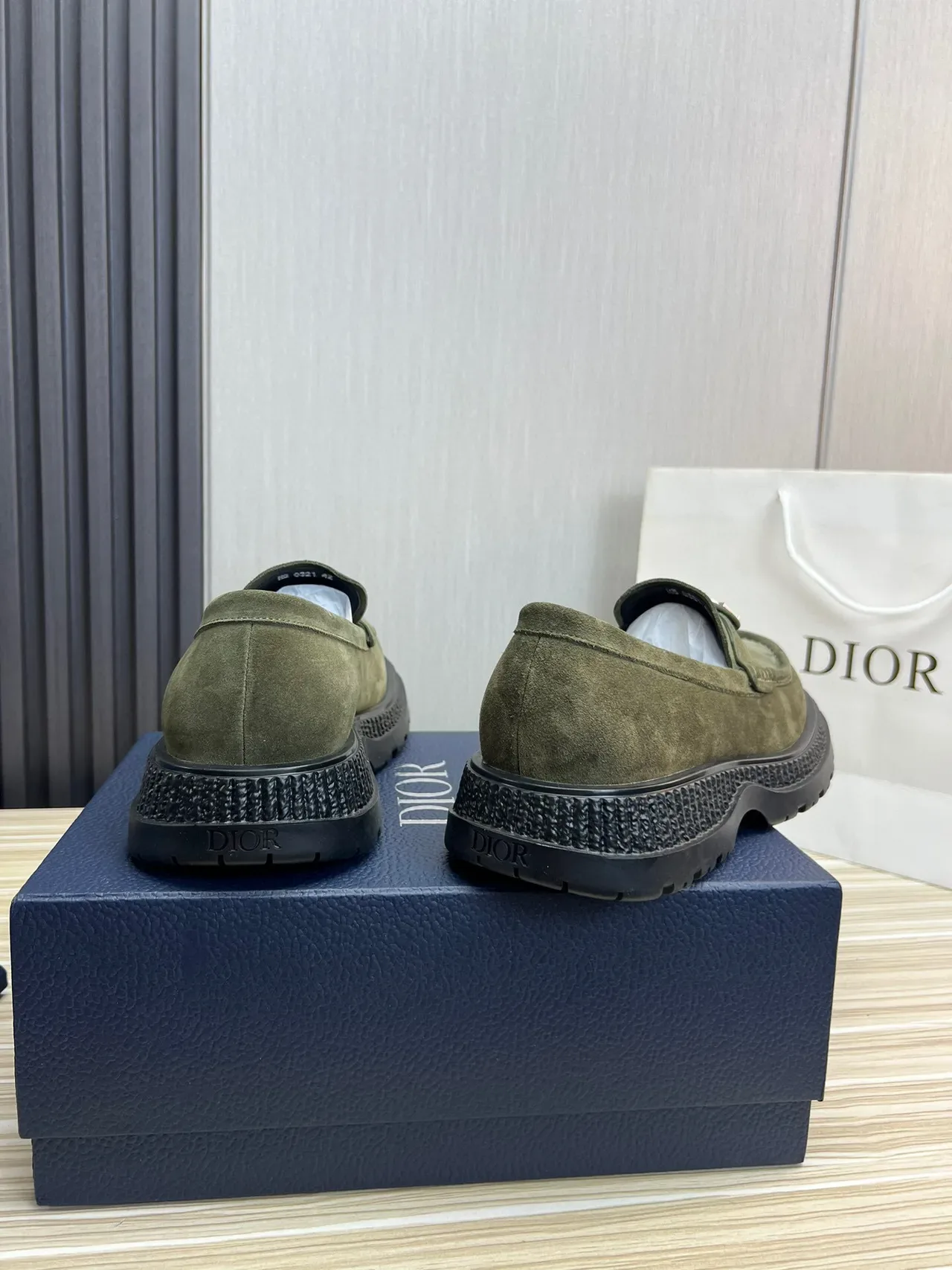 Army Green Black Suede Upper Metal Logo Medallion Loafer 4
