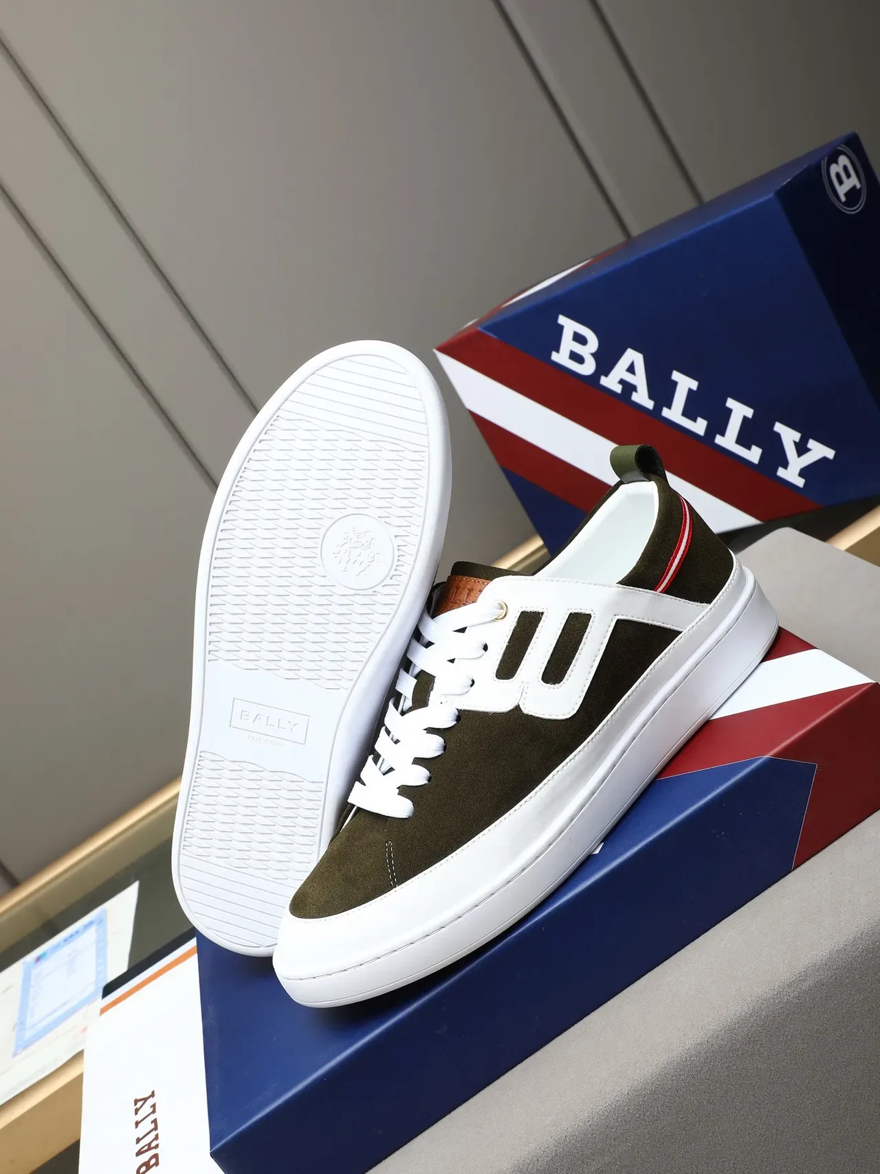 Army Green White Olive Suede Side Panel Cutout Sneakers 5