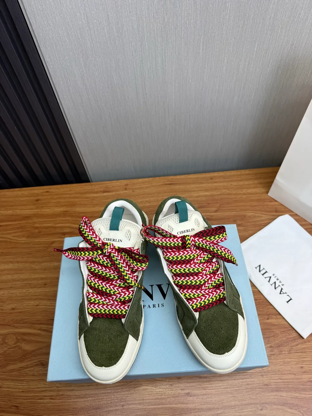 Army Green White Olive Suede Upper Leather Toe Cap Sneakers 2