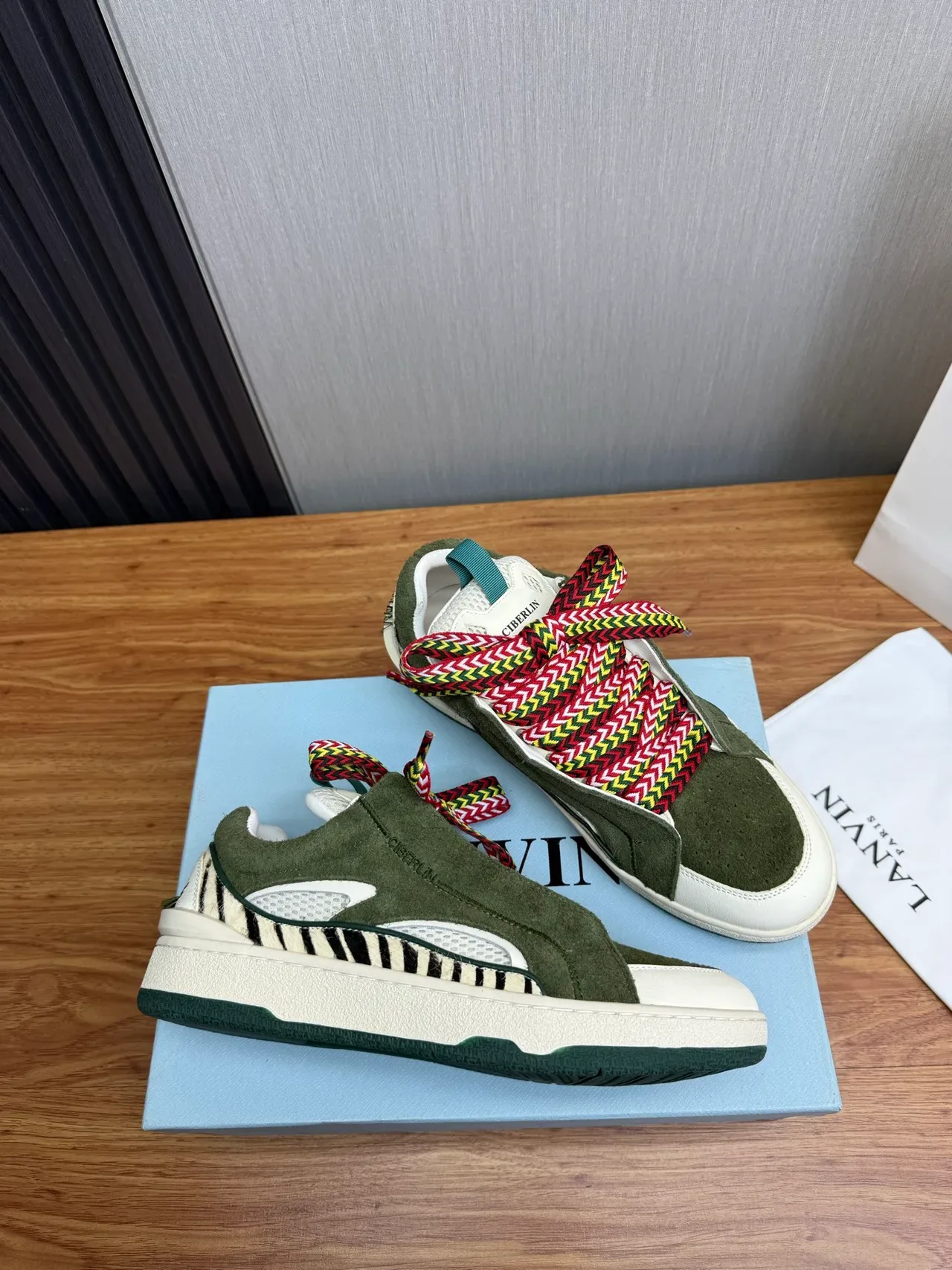 Army Green White Olive Suede Upper Leather Toe Cap Sneakers 5