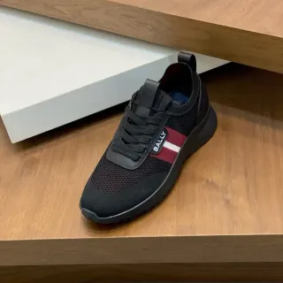 Bally Preto Vermelho Tricô Malha Superior Listras Laterais Aceno Tênis