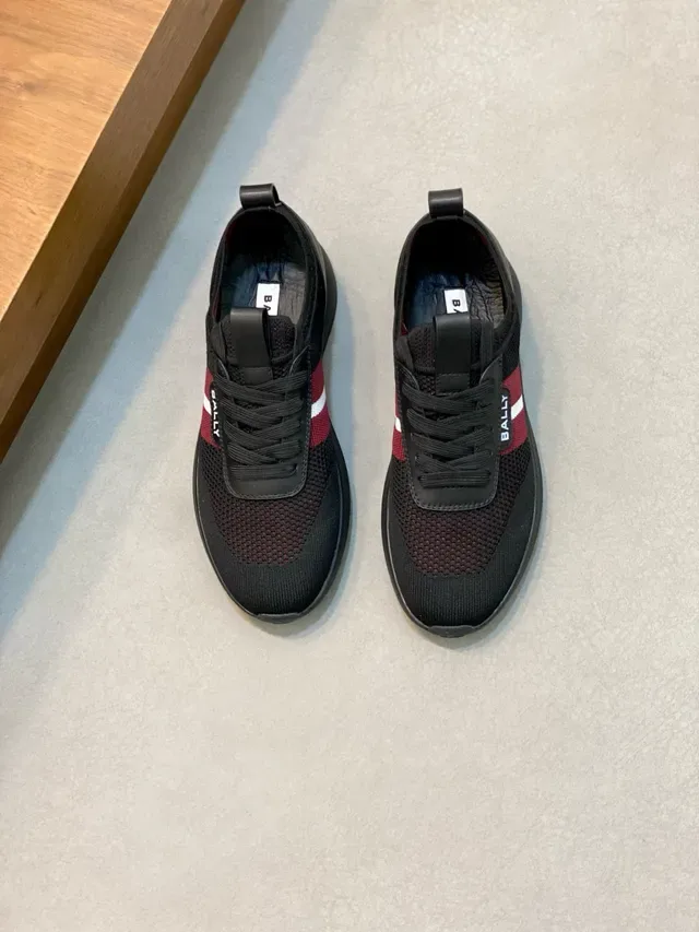 Bally Black Red Knit Mesh Upper Side Stripe Accent Sneakers 2
