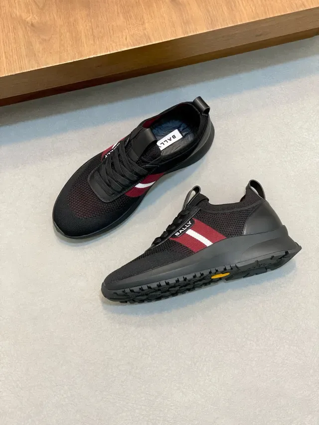 Bally Black Red Knit Mesh Upper Side Stripe Accent Sneakers 6