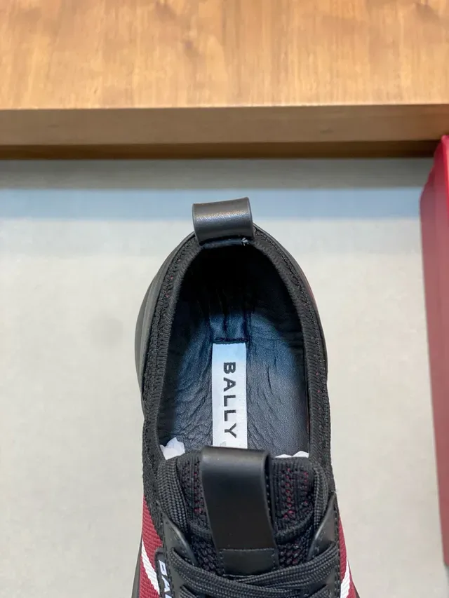 Bally Black Red Knit Mesh Upper Side Stripe Accent Sneakers 7