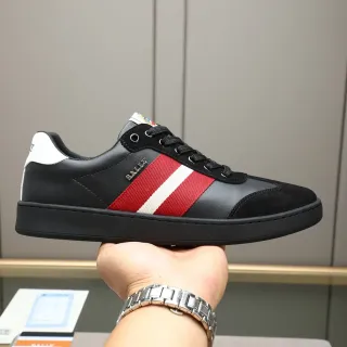 Bally Black Red Mixed-Material Upper Side Stripe Detail Lifestyle Sneakers