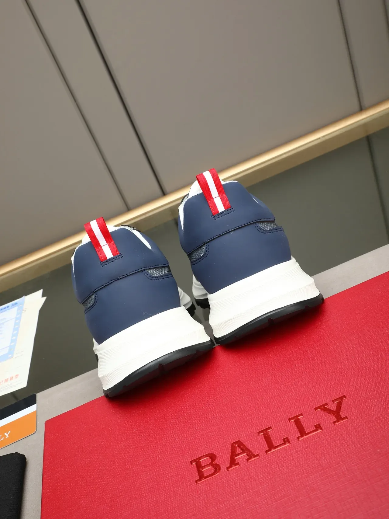 BALLY Navy Red Gray Mesh-Synthetic Upper Branded Side Stripe Sneakers 3