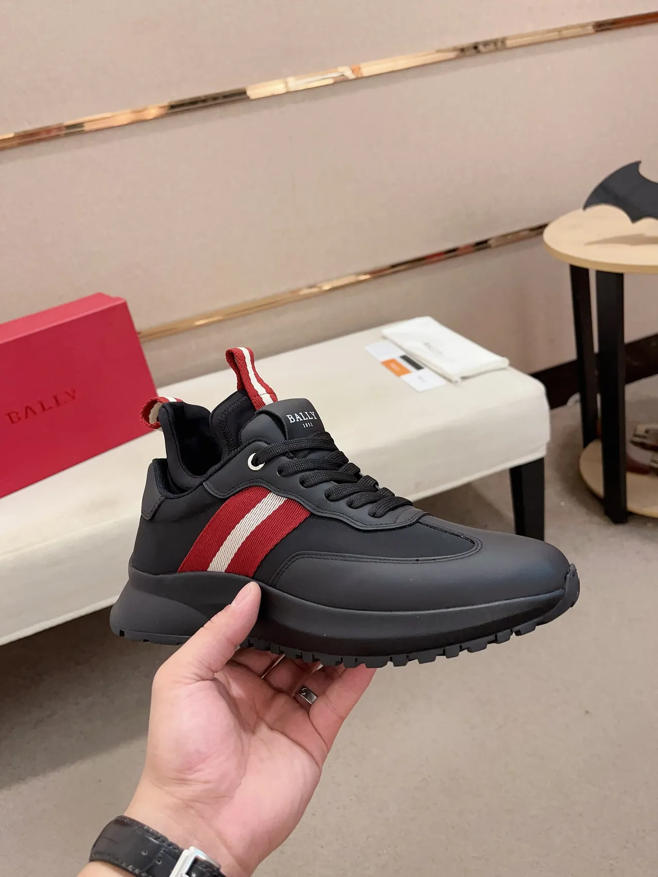 Bally Runner Black Red Leather-Like Upper Striped Side Stripe Lifestyle Sneakers 4
