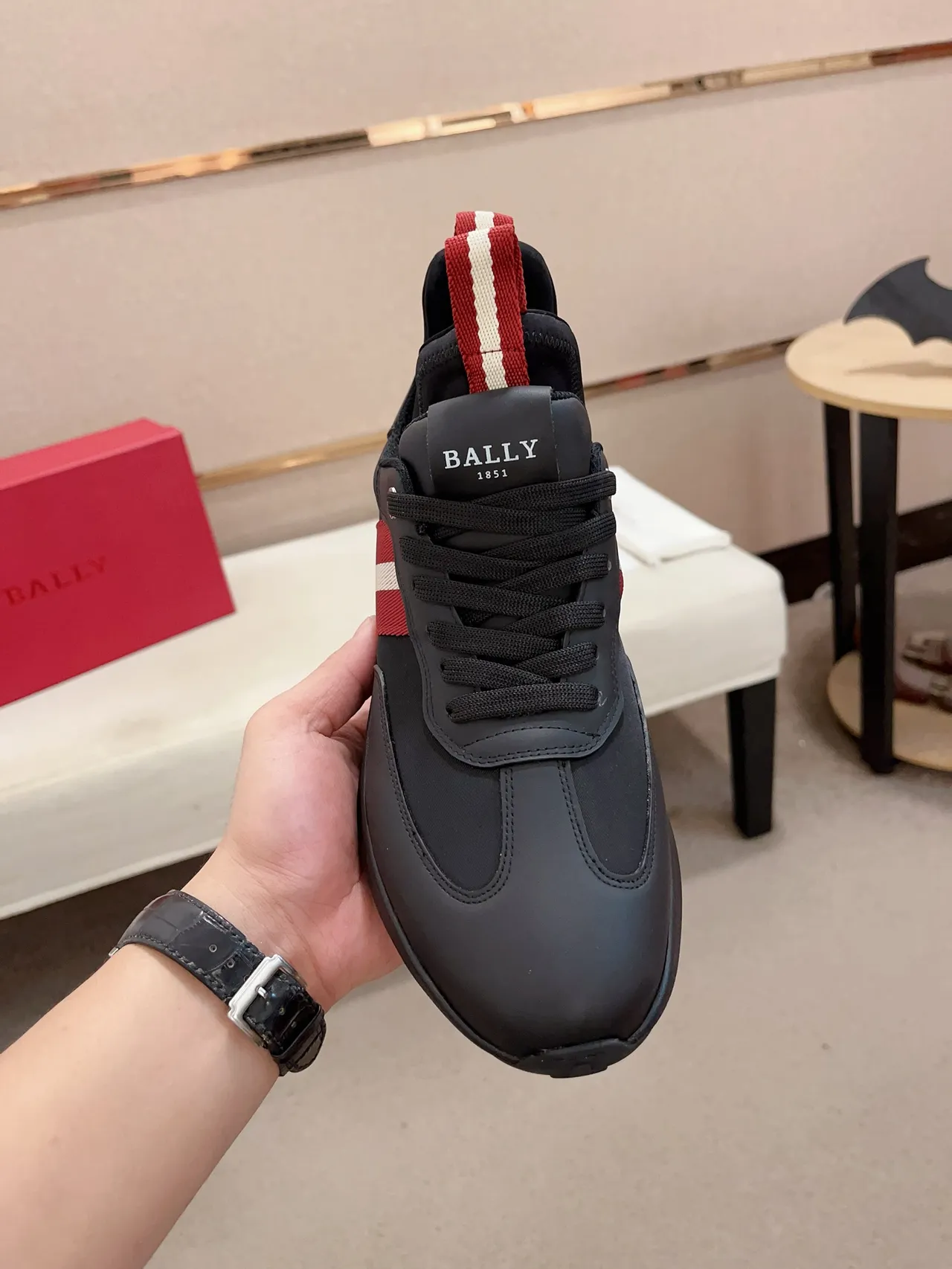 Bally Runner Black Red Leather-Like Upper Striped Side Stripe Lifestyle Sneakers 5