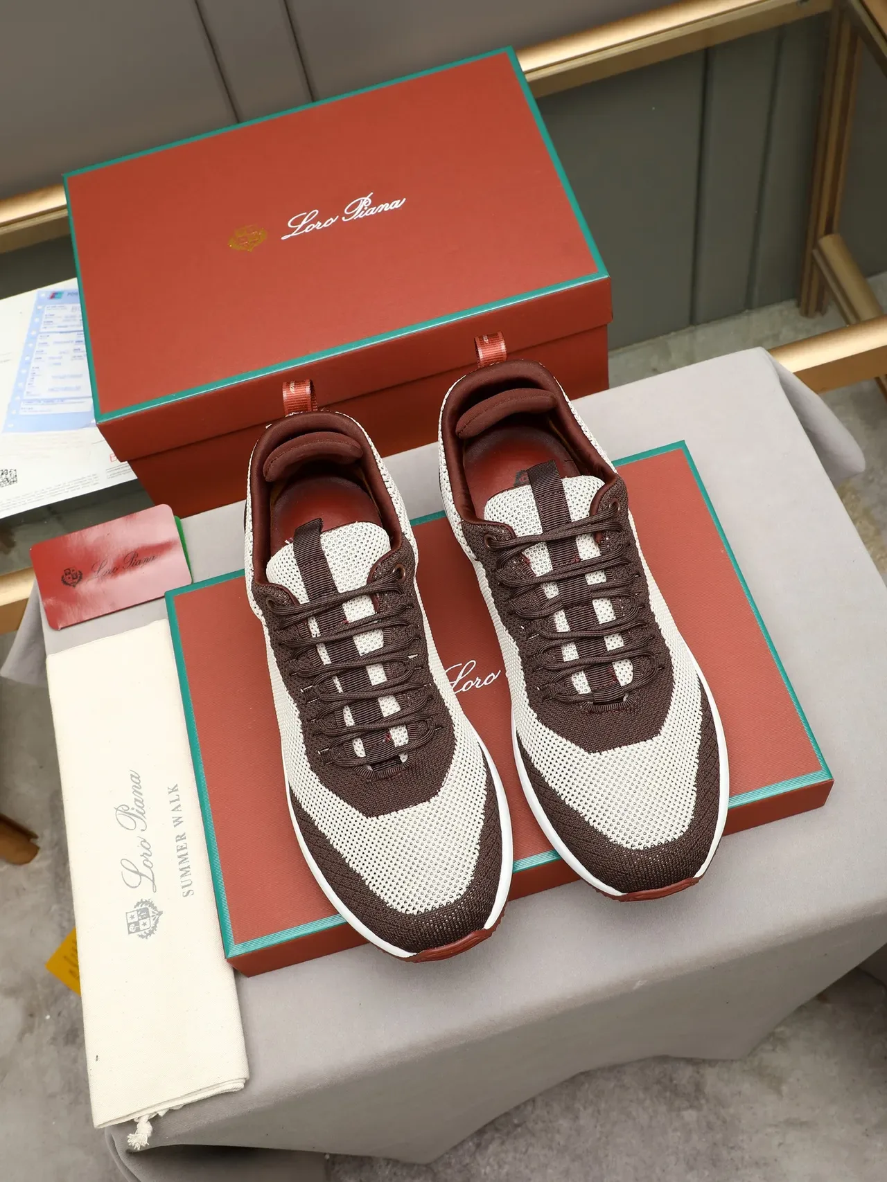 Beige and Brown Knit Mesh Low-Top Lifestyle Sneaker 3