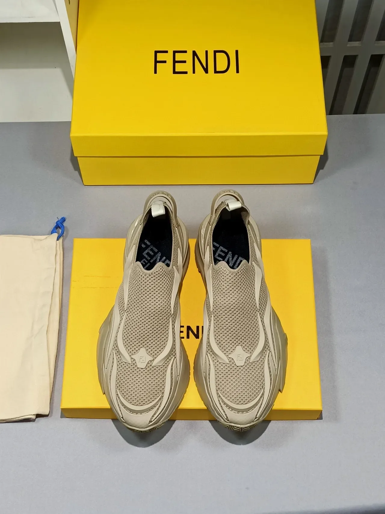 Beige Black Slip-On Knit Mesh Upper Sneakers 3