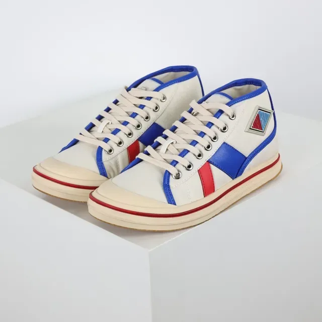 Beige Blue High-Top Canvas Upper Sneakers 2