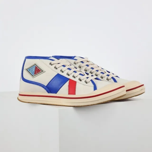 Beige Blue High-Top Canvas Upper Sneakers 3