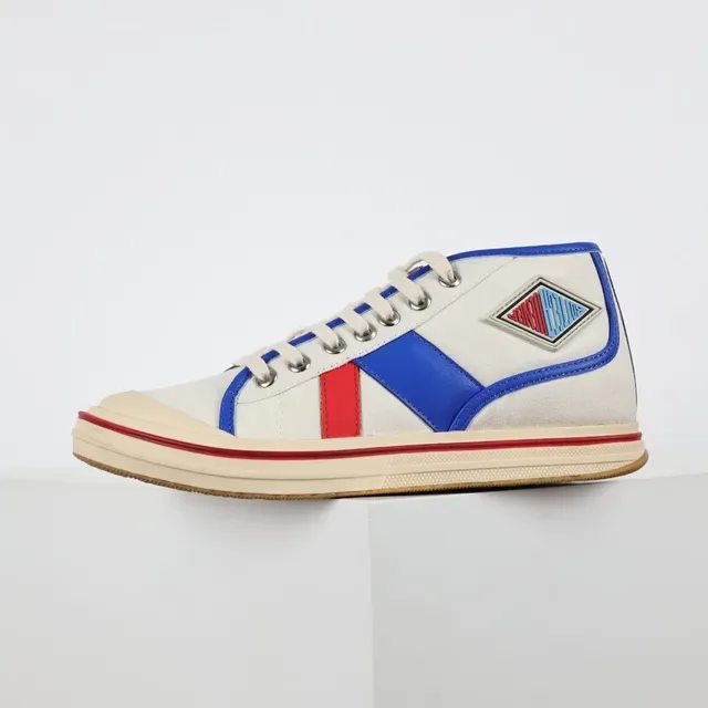 Beige Blue High-Top Canvas Upper Sneakers 9