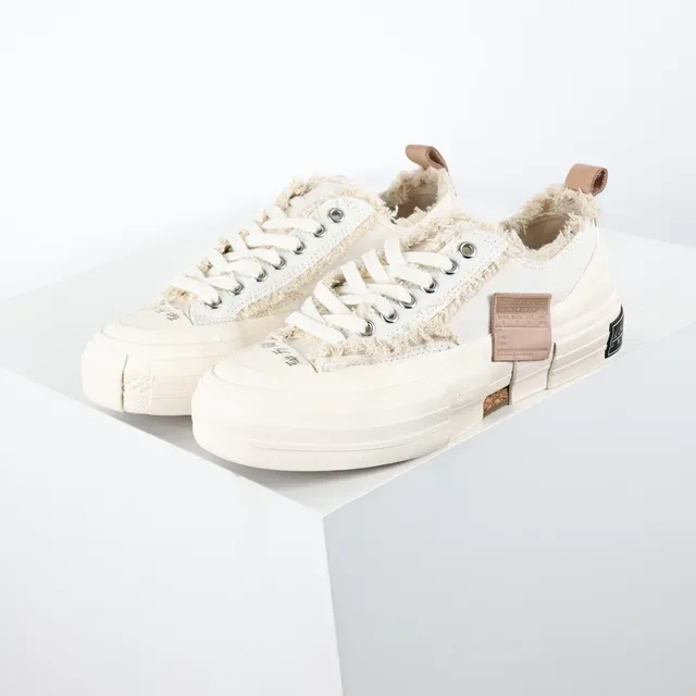 Beige Brown Canvas Upper Frayed Raw-Edge Trim Sneakers 2
