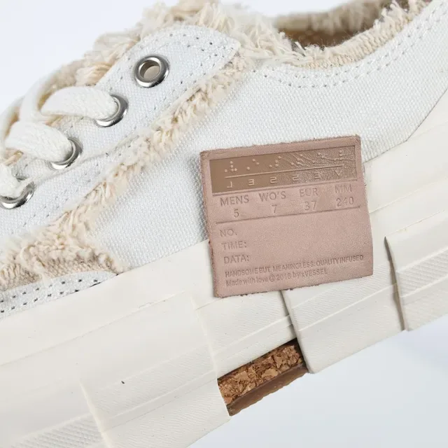 Beige Brown Canvas Upper Frayed Raw-Edge Trim Sneakers 6