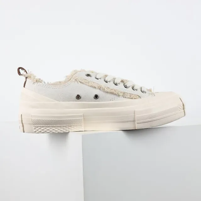 Beige Brown Canvas Upper Frayed Raw-Edge Trim Sneakers 7