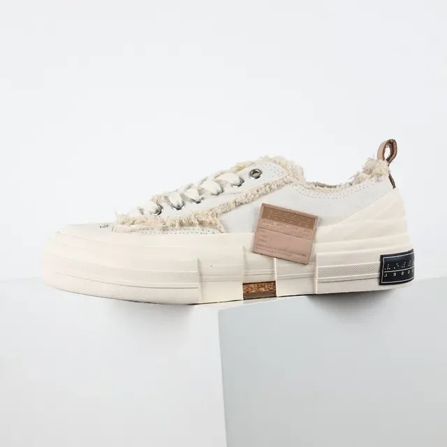 Beige Brown Canvas Upper Frayed Raw-Edge Trim Sneakers 9