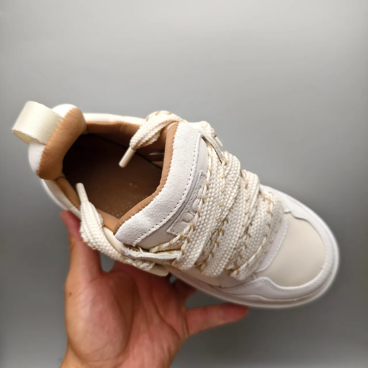 Beige Brown Platform Sole Mixed Suede-Mesh Upper Sneakers 3