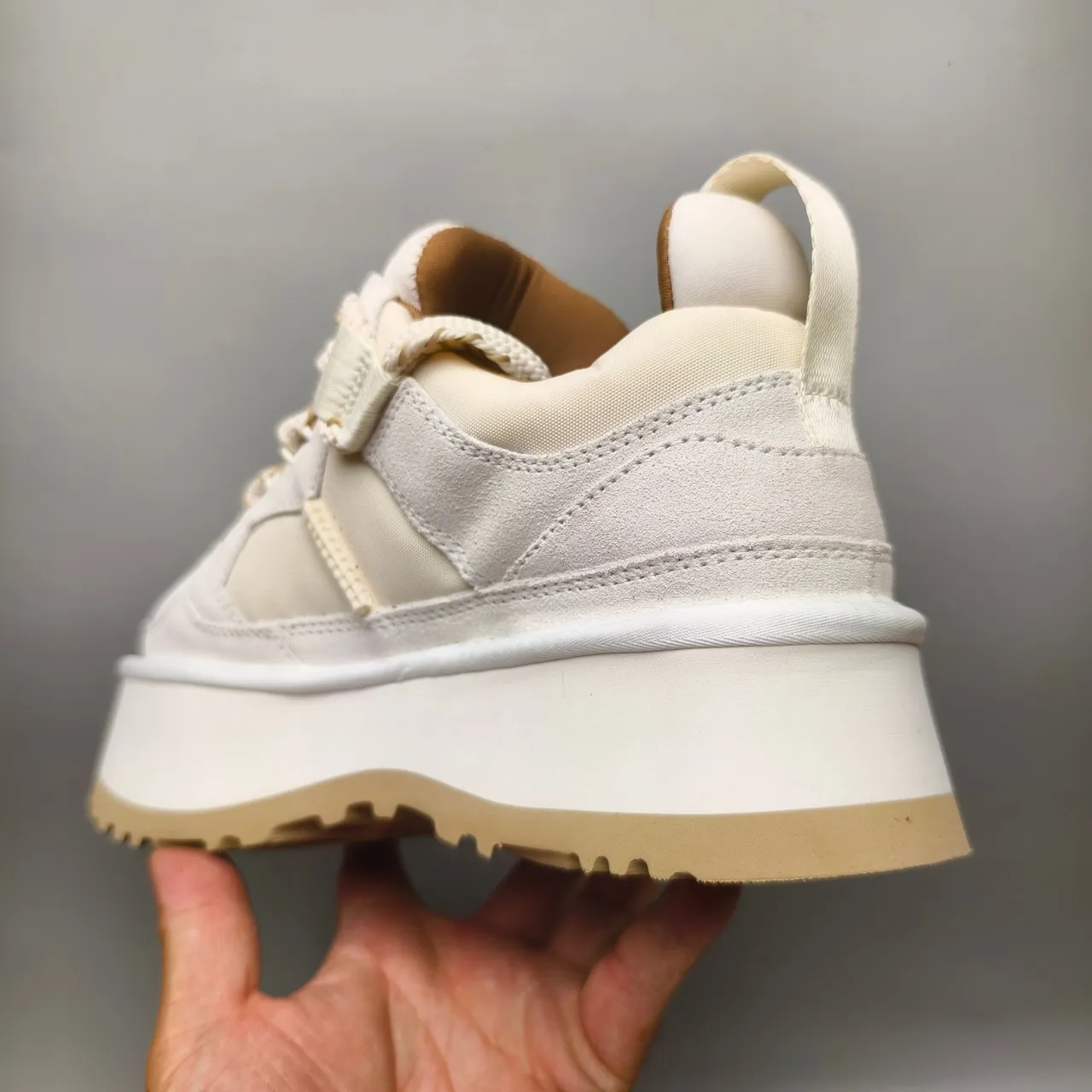 Beige Brown Platform Sole Mixed Suede-Mesh Upper Sneakers 4