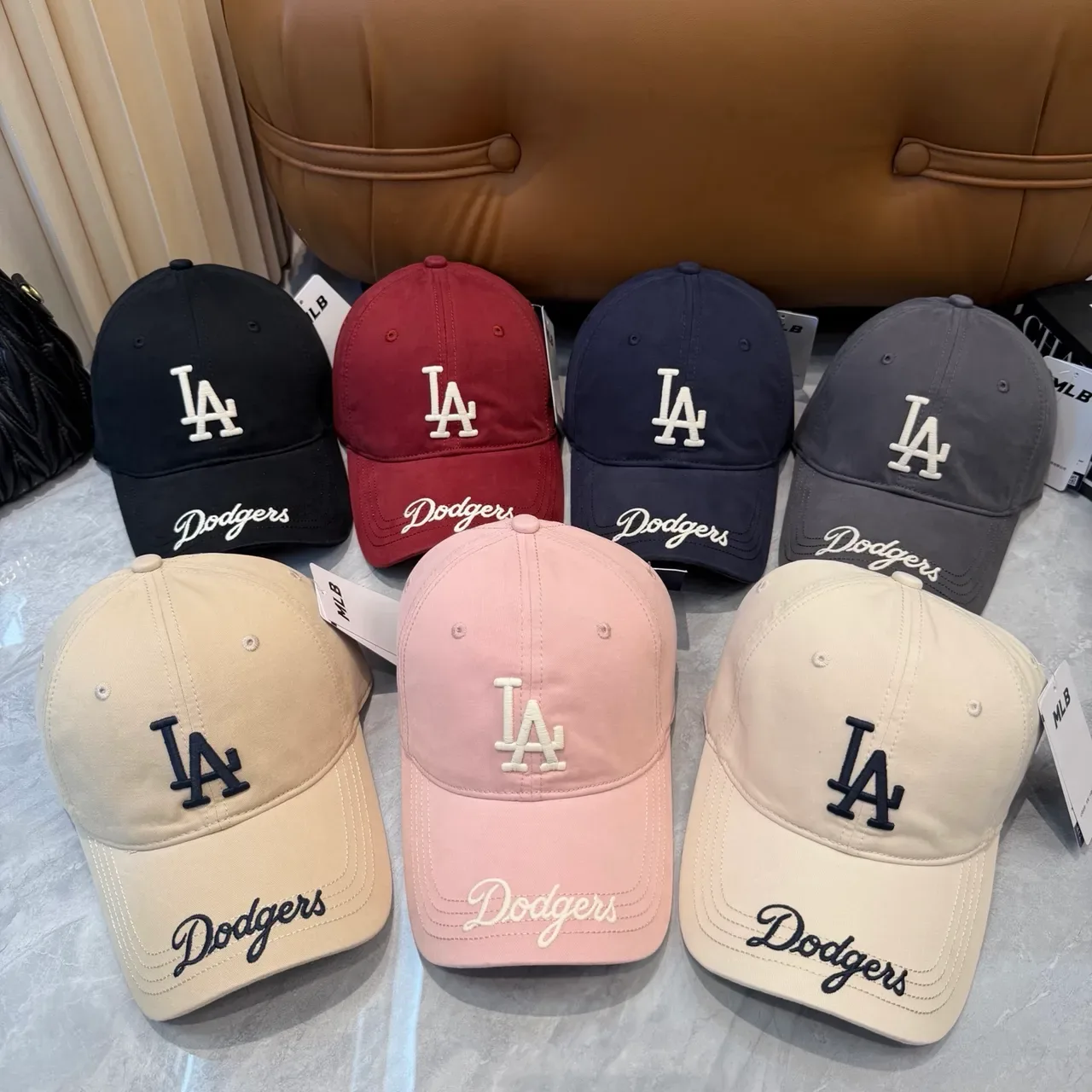 Beige Dodgers Embroidered Logo Baseball Cap 2