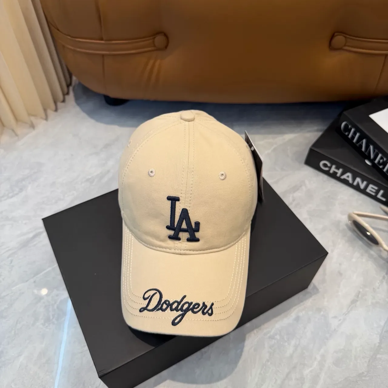 Beige Dodgers Embroidered Logo Baseball Cap 3
