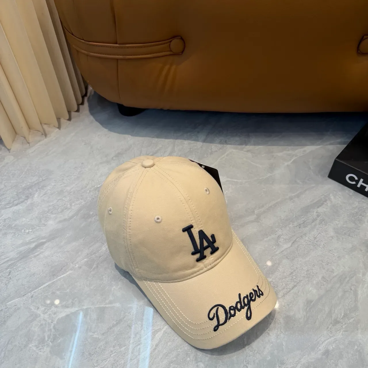 Beige Dodgers Embroidered Logo Baseball Cap 4